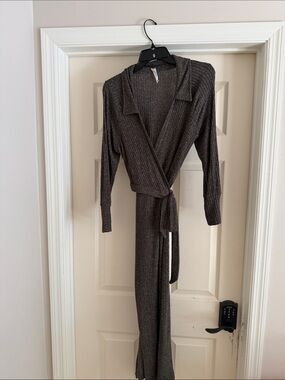 Ribbed Wrap Robe in Dark Brown
